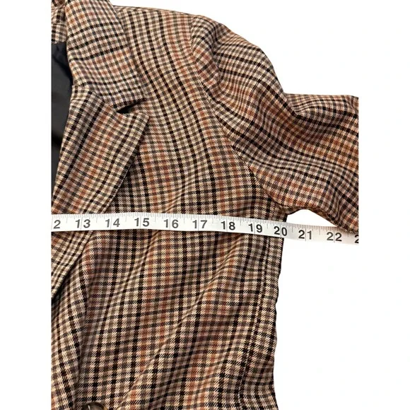Womens Plaid Blazer Jacket Double Breasted Brown Tan Black Classic Fall Style - Picture 4 of 9